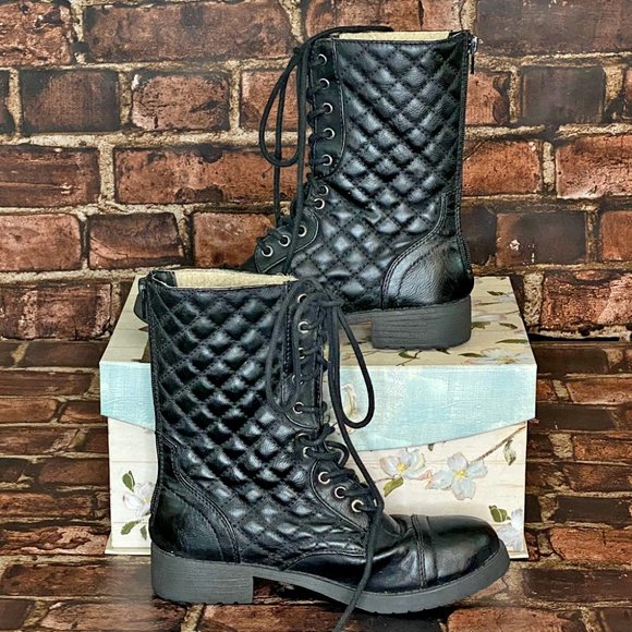 Joe Boxer Quilted Mid-Calf Black Boots Women's Size 6 Lace Up with Back Zippers - Picture 4 of 10